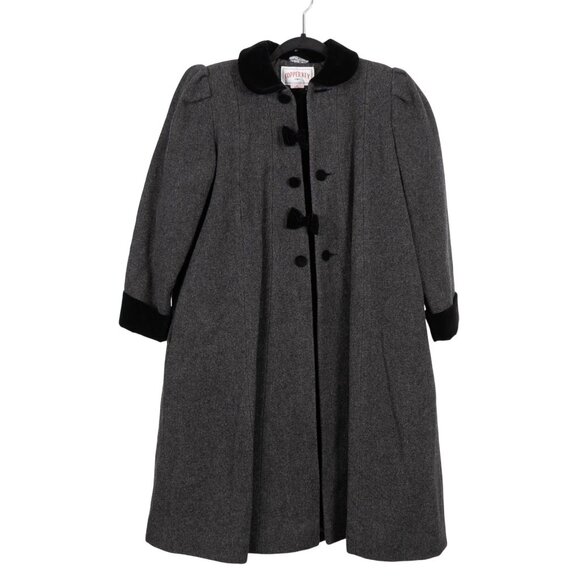 Copper Key Other - Copper Key VTG Gray Wool Coat 10 Girls Velvet Collar Insert Bows Classic Moldova